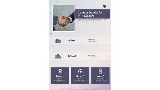 Contact Details For Pr Proposal One Pager Sample Example Document