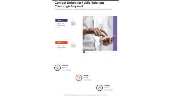 Contact Details For Public Relations Campaign Proposal One Pager Sample Example Document