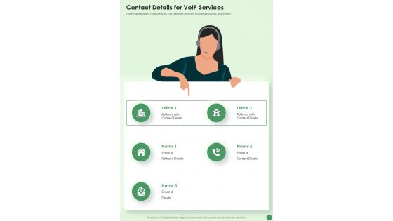 Contact Details For Voip Services One Pager Sample Example Document