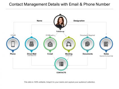 Contact management details with email and phone number