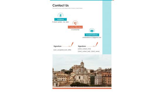 Contact Us Church Event Proposal One Pager Sample Example Document