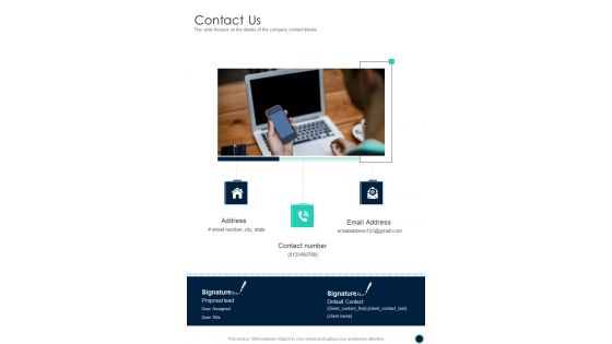 Contact Us Co Sell Partnership Company One Pager Sample Example Document