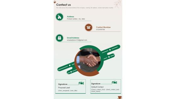 Contact Us Coffeehouse Proposal One Pager Sample Example Document