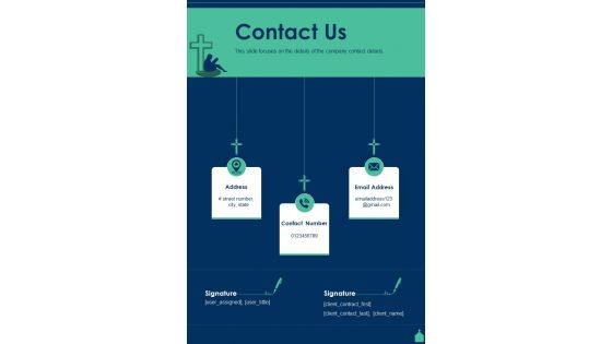 Contact Us Community Christan Service Proposal One Pager Sample Example Document