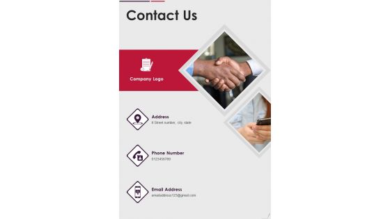Contact Us Contractual Work Proposal One Pager Sample Example Document