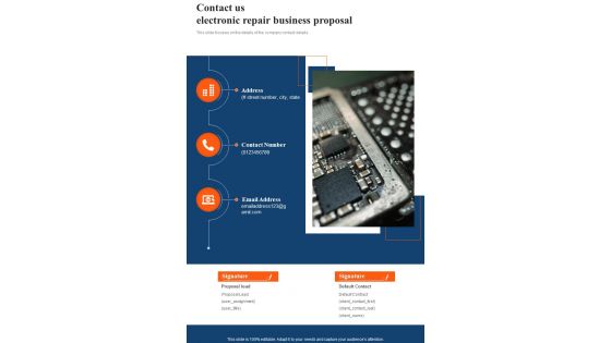 Contact Us Electronic Repair Business Proposal One Pager Sample Example Document