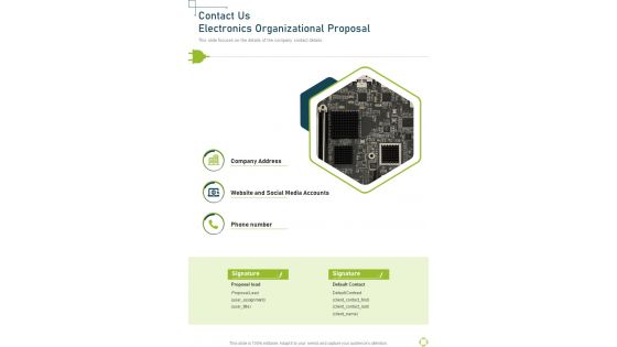 Contact Us Electronics Organizational Proposal One Pager Sample Example Document