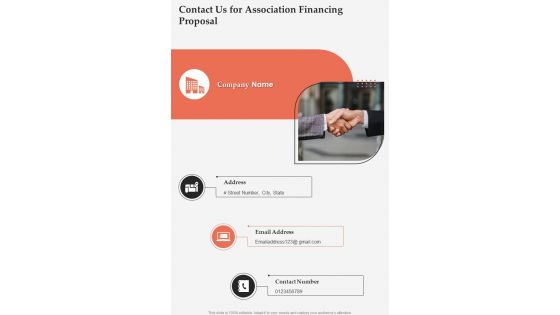 Contact Us For Association Financing Proposal One Pager Sample Example Document