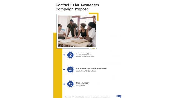 Contact Us For Awareness Campaign Proposal One Pager Sample Example Document