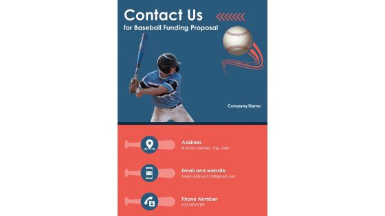 Contact Us For Baseball Funding Proposal One Pager Sample Example Document
