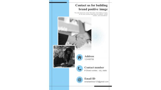 Contact Us For Building Brand Positive Image One Pager Sample Example Document