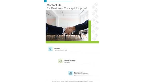 Contact Us For Business Concept Proposal One Pager Sample Example Document