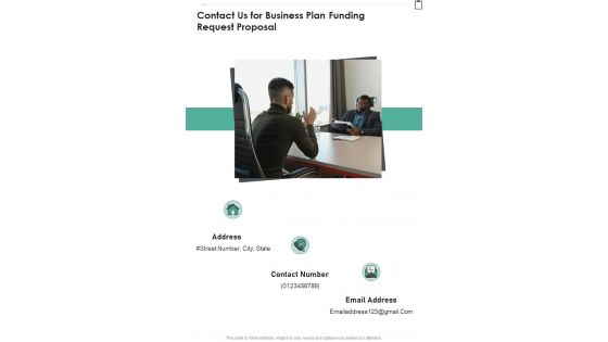 Contact Us For Business Plan Funding Request Proposal One Pager Sample Example Document