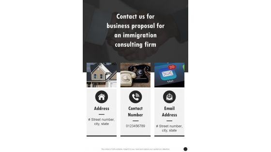 Contact Us For Business Proposal For An Immigration Consulting Firm One Pager Sample Example Document