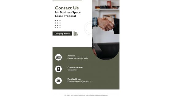Contact Us For Business Space Lease Proposal One Pager Sample Example Document