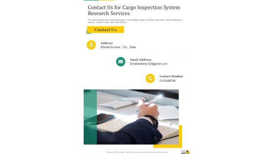 Contact Us For Cargo Inspection System Research Services One Pager Sample Example Document