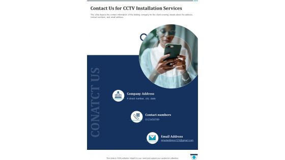 Contact Us For Cctv Installation Services One Pager Sample Example Document