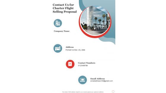 Contact Us For Charter Flight Selling Proposal One Pager Sample Example Document