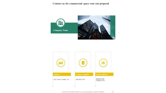 Contact Us For Commercial Space Rent Out Proposal One Pager Sample Example Document