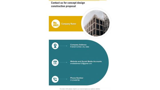 Contact Us For Concept Design Construction Proposal One Pager Sample Example Document