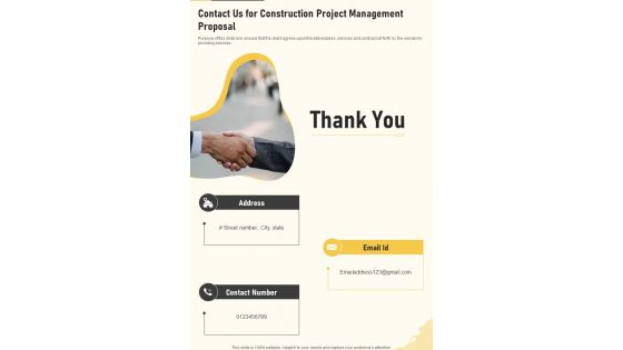 Contact Us For Construction Project Management Proposal One Pager Sample Example Document