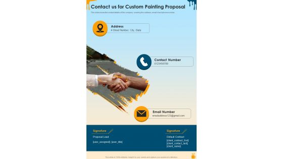 Contact Us For Custom Painting Proposal One Pager Sample Example Document