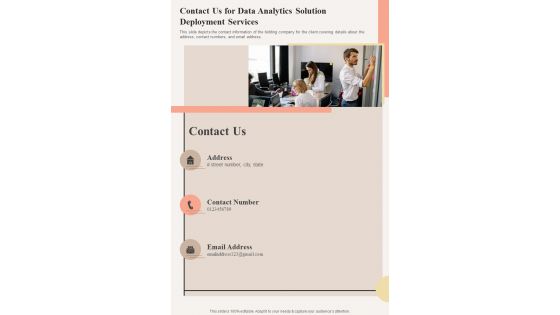Contact Us For Data Analytics Solution Deployment One Pager Sample Example Document