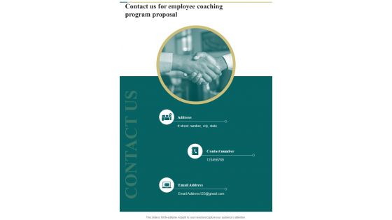 Contact Us For Employee Coaching Program Proposal One Pager Sample Example Document