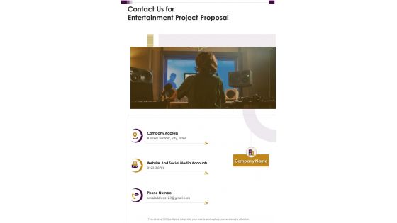 Contact Us For Entertainment Project Proposal One Pager Sample Example Document