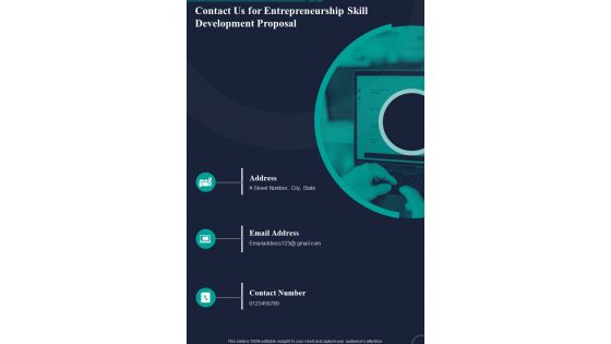 Contact Us For Entrepreneurship Skill Development Proposal One Pager Sample Example Document