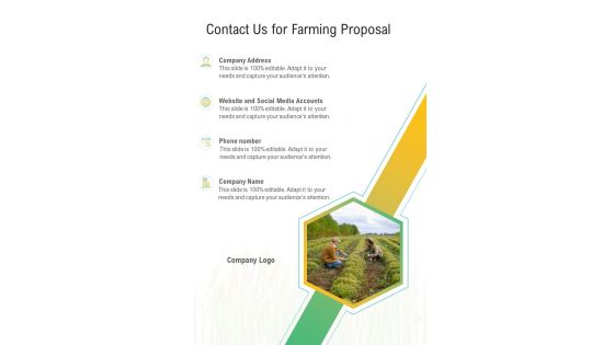 Contact Us For Farming Proposal One Pager Sample Example Document
