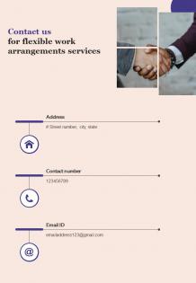 Contact Us For Flexible Work Arrangements Services One Pager Sample Example Document
