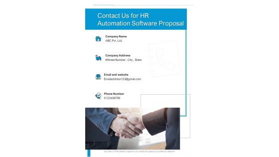 Contact Us For HR Automation Software Proposal One Pager Sample Example Document