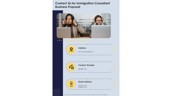 Contact Us For Immigration Consultant Business Proposal One Pager Sample Example Document