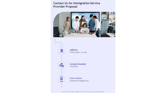 Contact Us For Immigration Service Provider Proposal One Pager Sample Example Document