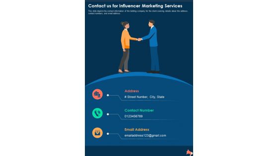 Contact Us For Influencer Marketing Services One Pager Sample Example Document