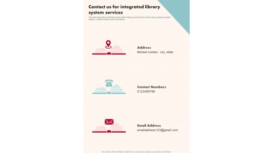 Contact Us For Integrated Library System Services One Pager Sample Example Document
