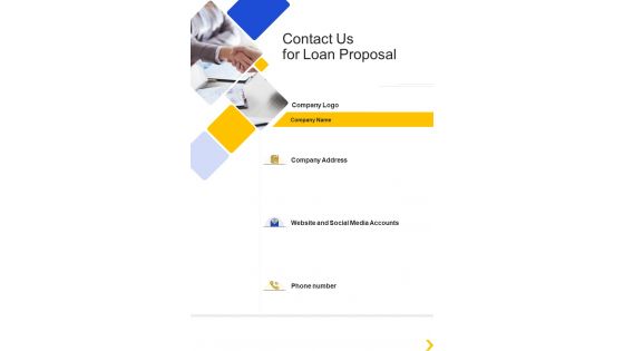 Contact Us For Loan Proposal One Pager Sample Example Document