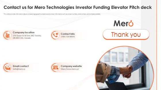 Contact Us For Mero Technologies Investor Funding Elevator Pitch Deck