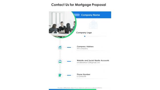 Contact Us For Mortgage Proposal One Pager Sample Example Document