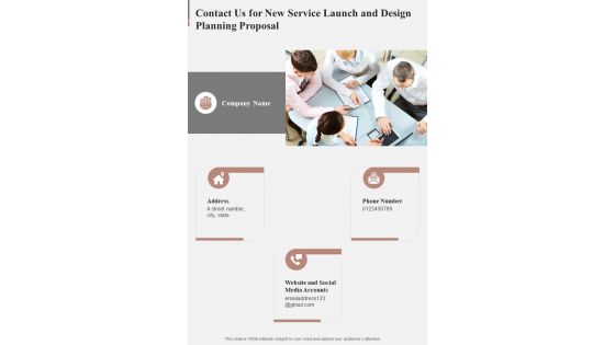Contact Us For New Service Launch And Design Planning Proposal One Pager Sample Example Document