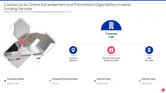 Contact Us For Online Advertisement And Promotional Organization Investor Funding Elevator