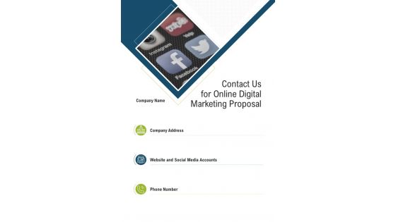 Contact Us For Online Digital Marketing Proposal One Pager Sample Example Document