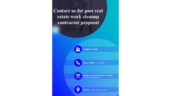 Contact Us For Post Real Estate Work Cleanup Contractor Proposal One Pager Sample Example Document
