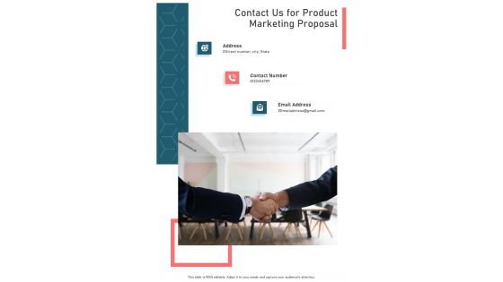 Contact Us For Product Marketing Proposal One Pager Sample Example Document