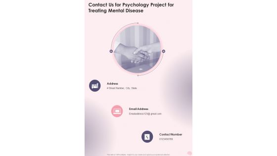 Contact Us For Psychology Project For Treating Mental Disease One Pager Sample Example Document