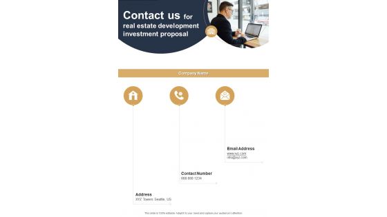 Contact Us For Real Estate Development Investment Proposal One Pager Sample Example Document