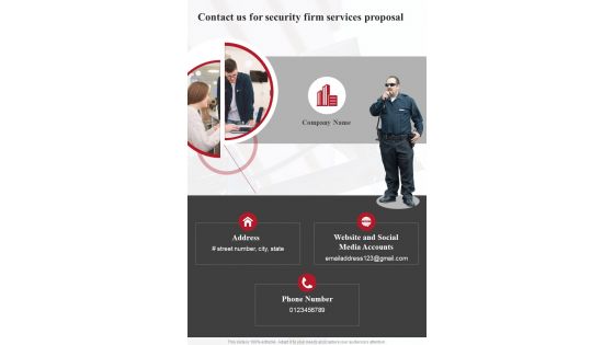 Contact Us For Security Firm Services Proposal One Pager Sample Example Document