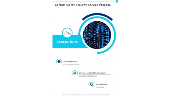 Contact Us For Security Service Proposal One Pager Sample Example Document