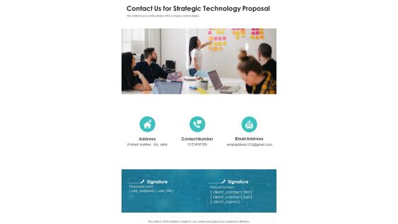 Contact Us For Strategic Technology Proposal One Pager Sample Example Document